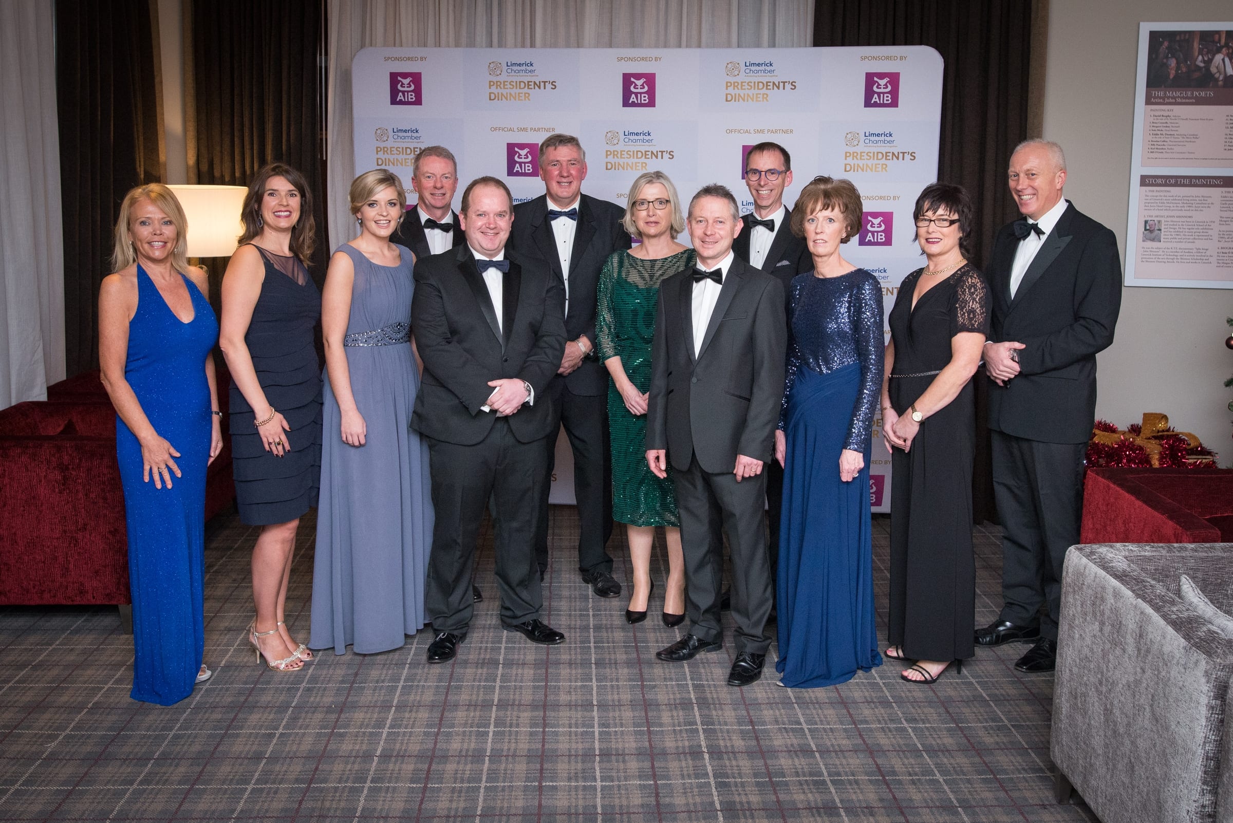No repro fee- limerick chamber president's dinner- 16-11-2018, From Left to Right: 
Sandra O Doherty - AIB / Sponsor, Lisa Kileen - HOMS, Ciara O Grady - AIB/ Sponsor, Ray O Driscoll - Shannon Comercial Properties, Conor O Sullivan - AIB/ Sponsor, Dermot Graham - AIB/ Sponsor, Judy Tighe - AIB/ Sponsor, John Buckley - Cushman Wakefield, Richard Maguire - Mazers,  Carmel Hayes - AIB/ Sponsor, Noelle Finn - AIB/ Sponsor, Diarmuid Leen - AIB/ Sponsor.
Photo credit Shauna Kennedy