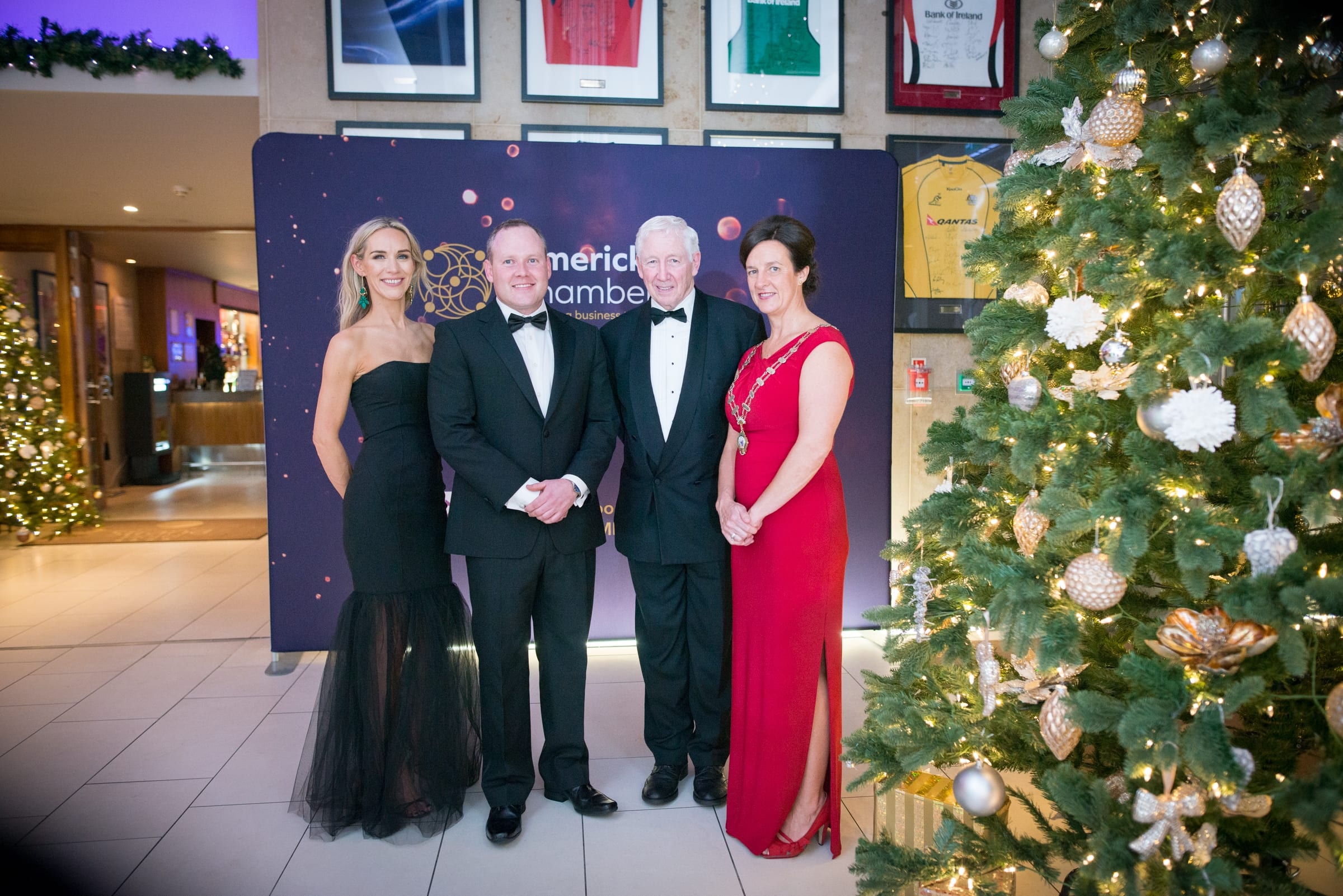 No repro fee- limerick chamber president's dinner- 16-11-2018, From Left to Right: 
Deirdre Ryan - CEO Limerick Chamber.  Kieran Curran - Anucell/ President Choice Award Winner, MC Kingsley Aikens,Dr Mary Shire - President Limerick Chamber, 
Photo credit Shauna Kennedy