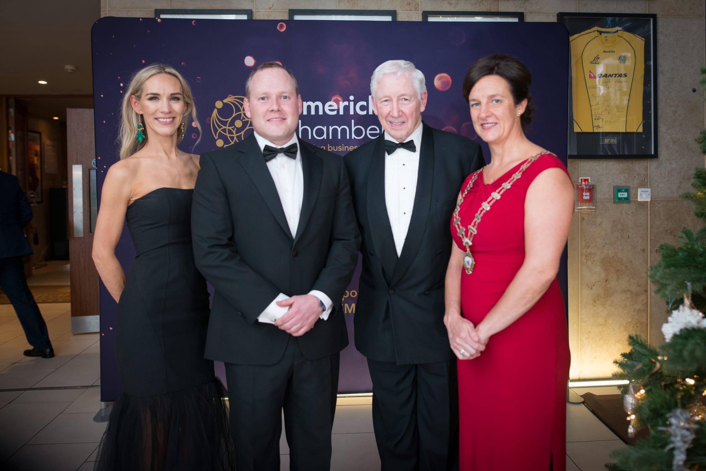 No repro fee- limerick chamber president's dinner- 16-11-2018, From Left to Right: 
Deirdre Ryan - CEO Limerick Chamber.  Kieran Curran - Anucell/ President Choice Award Winner, MC Kingsley Aikens,Dr Mary Shire - President Limerick Chamber, 
Photo credit Shauna Kennedy