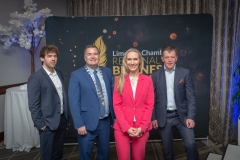 from left to right: Limerick Chamber Regional Business Awards Launch on 223rd June in Castletroy Park Hotel: Patrick Byrne - Croom Precision Medical - Key Speaker, Donal Cantillon - President Limerick Chamber,  Dee Ryan - CEO Limerick Chamber, Graham Burns - Limerick Chamber board member