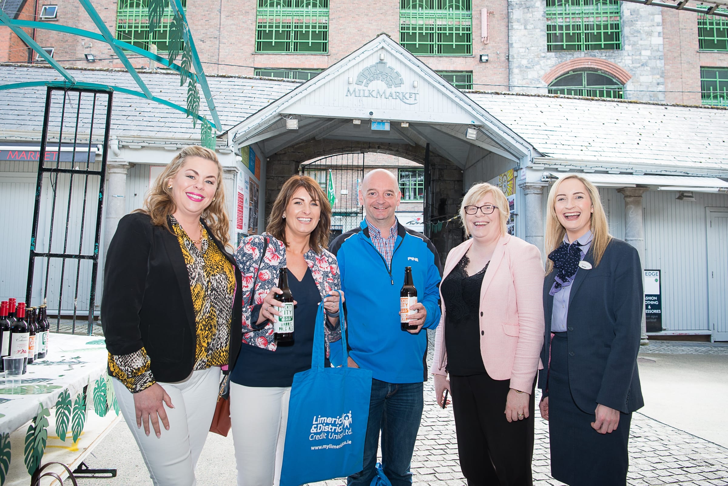 From Left to Right:  Regional Leaders BBQ which took place on the 6th June in the Limerick Milk Market:    Ursula MacKenzie - Employability, Michelle O’Connor - Employability, Fergus Chawke - Employmum, Katherine Dalton - Limerick and  District Credit Union, Sarah Barry  - Limerick and  District Credit Union, 
Photo by Morning Star Photography