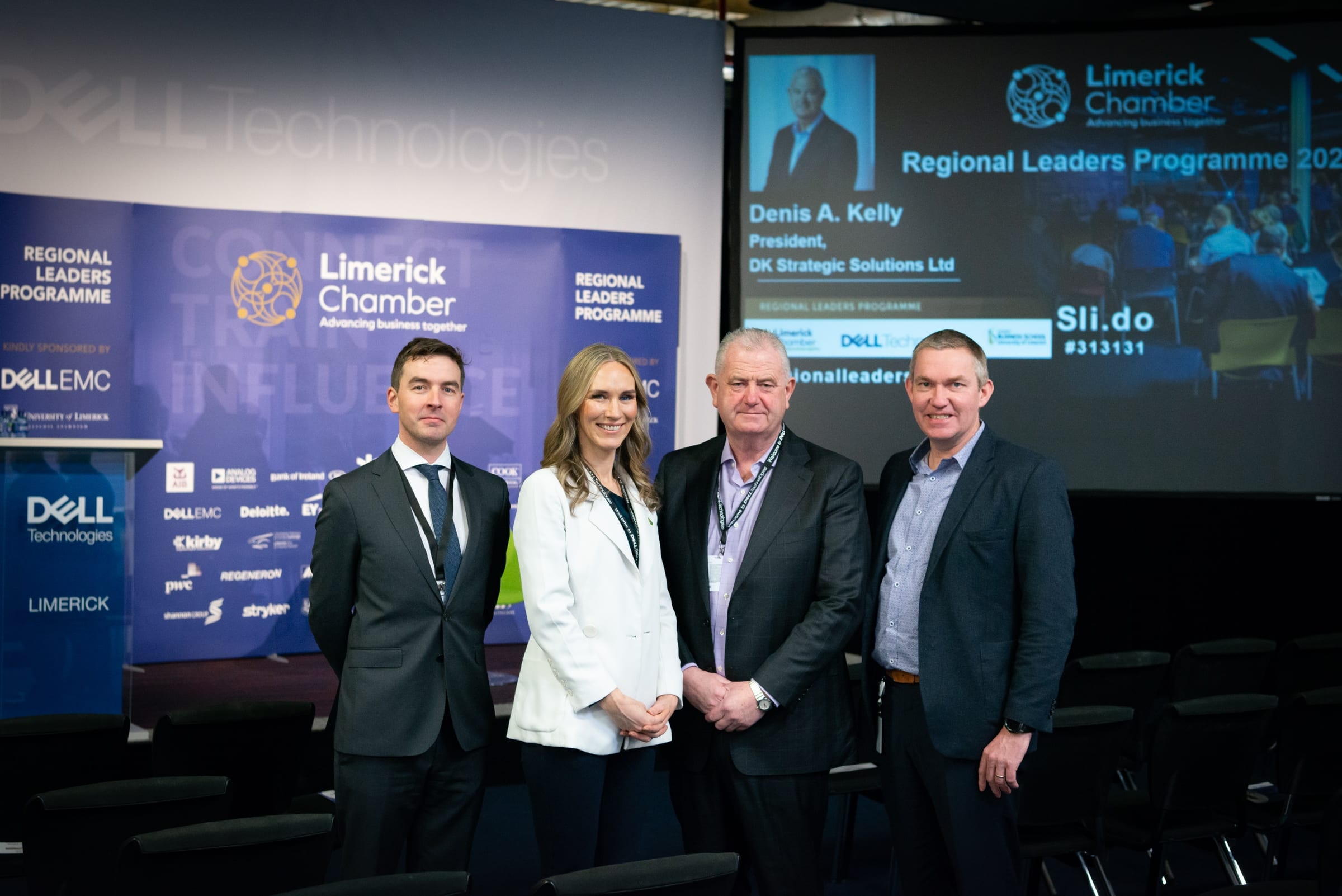 No repro fee-RLP Programme Launch which was held in DELL EMC, Raheen Industrial Est Limerick on Thursday 6th February - From Left to Right: Dr Stephen Kinsella - Kemmy Business School, UL, Dee Ryan - CEO Limerick Chamber, Denis A Kelly - DK Strategic Solutions LTD.,  Sean O’Reilly - DELL EMC,.  
Photo credit Shauna Kennedy