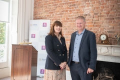 no repro fee: September’s Members Mingle which took place in the Chamber offices.  From Left to Right: Michelle Gallagher - CEO Limerick Chamber, Damien Garrihy - AIB / Sponsor.