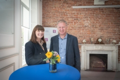 no repro fee: September’s Members Mingle which took place in the Chamber offices.  From Left to Right: Michelle Gallagher - CEO Limerick Chamber, Damien Garrihy - AIB / Sponsor.