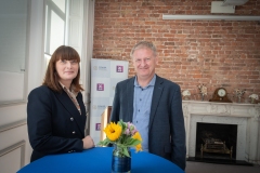 no repro fee: September’s Members Mingle which took place in the Chamber offices.  From Left to Right: Michelle Gallagher - CEO Limerick Chamber, Damien Garrihy - AIB / Sponsor.