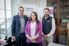 no repro fee: September’s Members Mingle which took place in the Chamber offices.  From Left to Right: Albert Bennett- AIB, Noelle Foley Coughlan - Career Decisions, Warren Higgins - Little Spoons Event Hire.