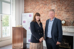 no repro fee: September’s Members Mingle which took place in the Chamber offices.  From Left to Right: Michelle Gallagher - CEO Limerick Chamber, Damien Garrihy - AIB / Sponsor.