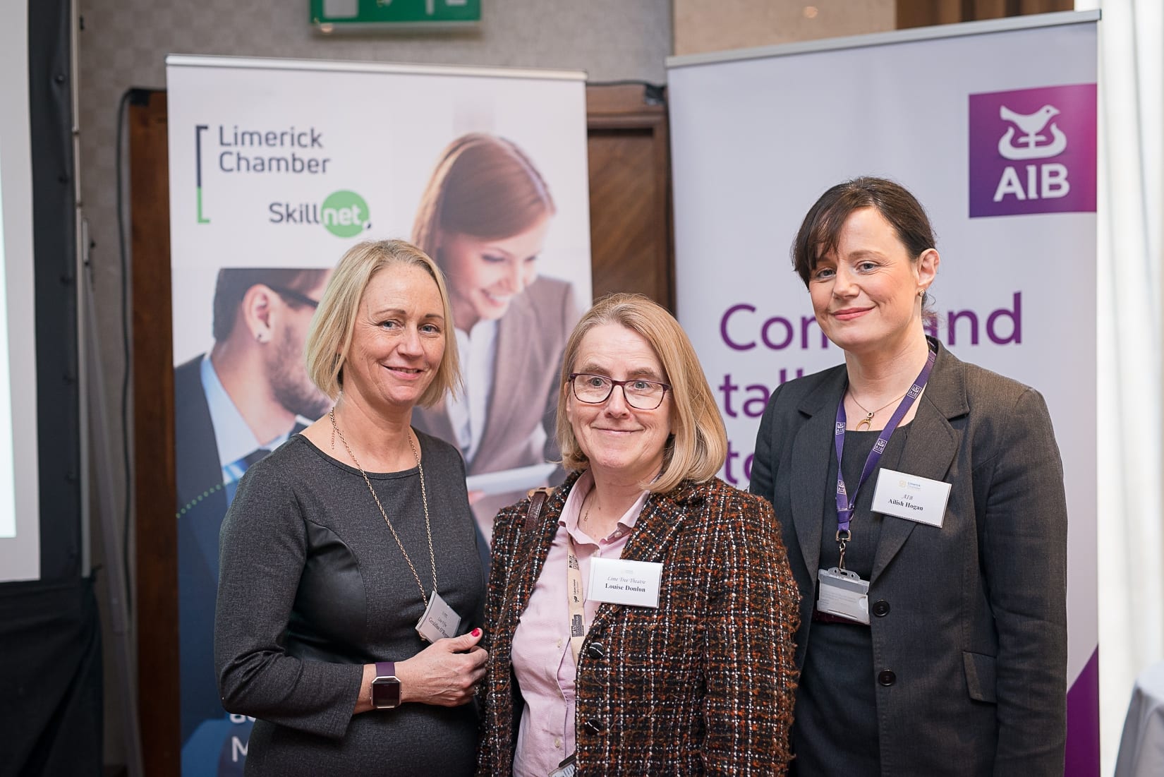 No repro fee- At the Limerick Chamber business briefing on ‘Spending Trends: Tourism, Retail &  Hospitality Industry Insights & Marketing Trends’ at the Savoy Hotel  - 22-01-2019, From Left to Right:Geraldine O'Regan - Limerick's Live 95fm, Louise Donlon - Lime Tree Theatre, Ailish Hogan - AIB.  
Photo credit Shauna Kennedy
